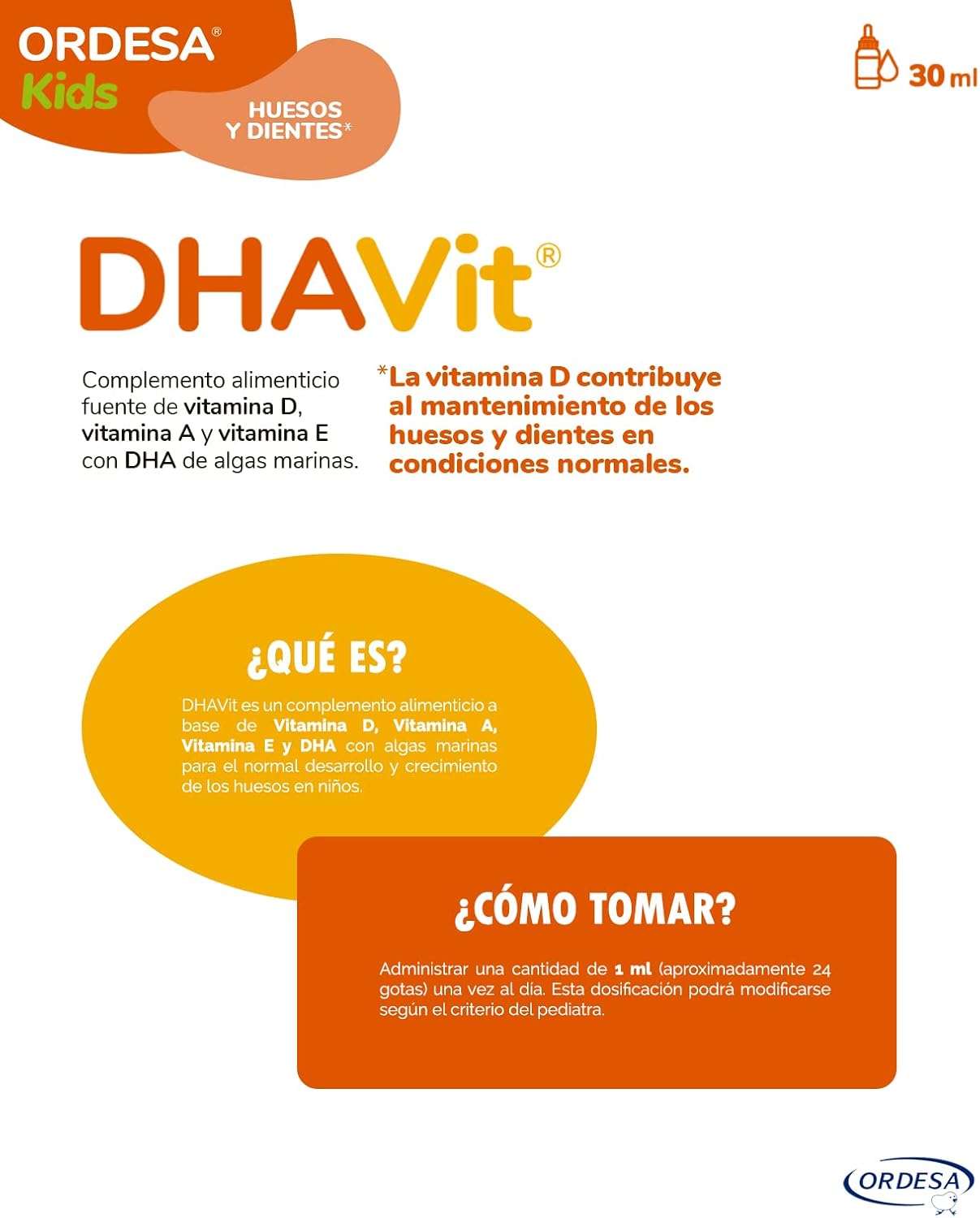 Detalle de Ordesa DHAVit | 30 ml | Vitamina y DHA para Huesos infantiles 🦴