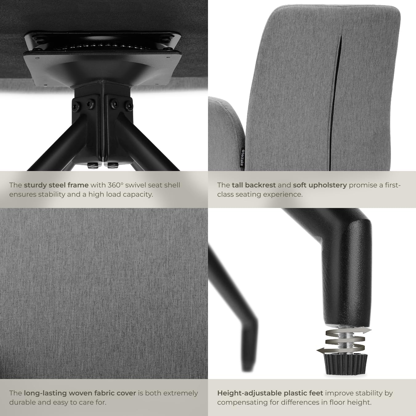 Detalle 2 de tectake 406192 snurrstolar, 4-pack med vadderad sits och 360° rotation