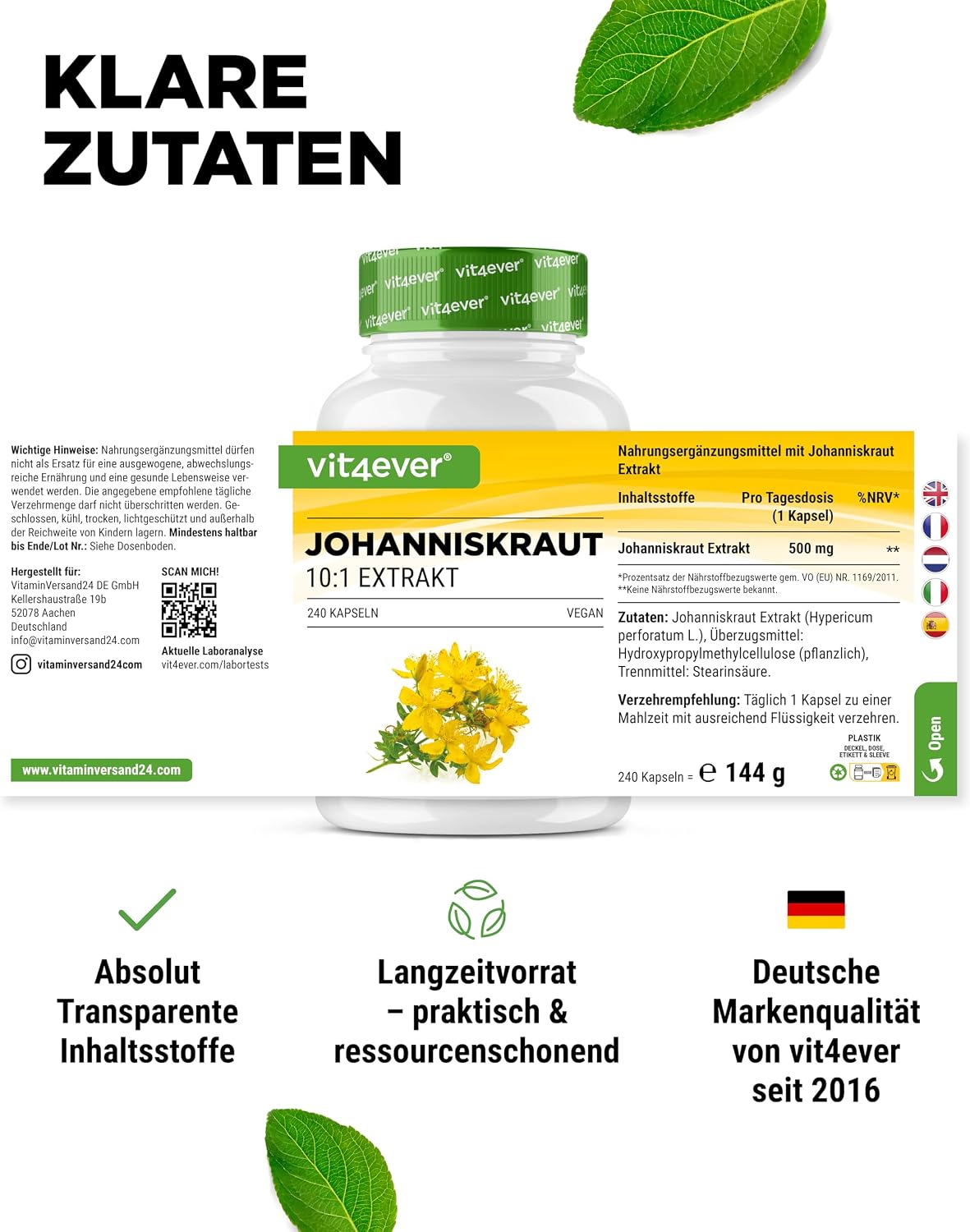 Thumbnail 4 de Vit4ever Johanniskraut 240 Kapseln 500 mg 💊
