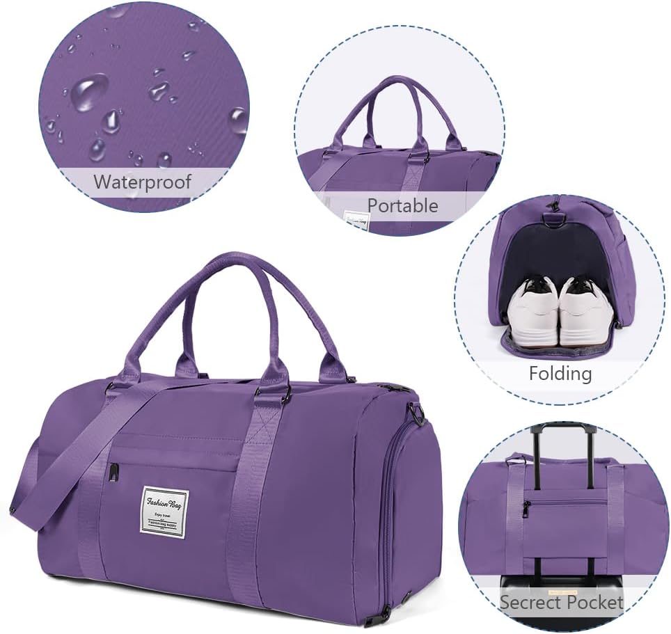 Detalle de Flintronic Sporttasche / Reisetasche (Reise-Duffel) mit Schuhfach & Nassfach, wasserabweisend, lila