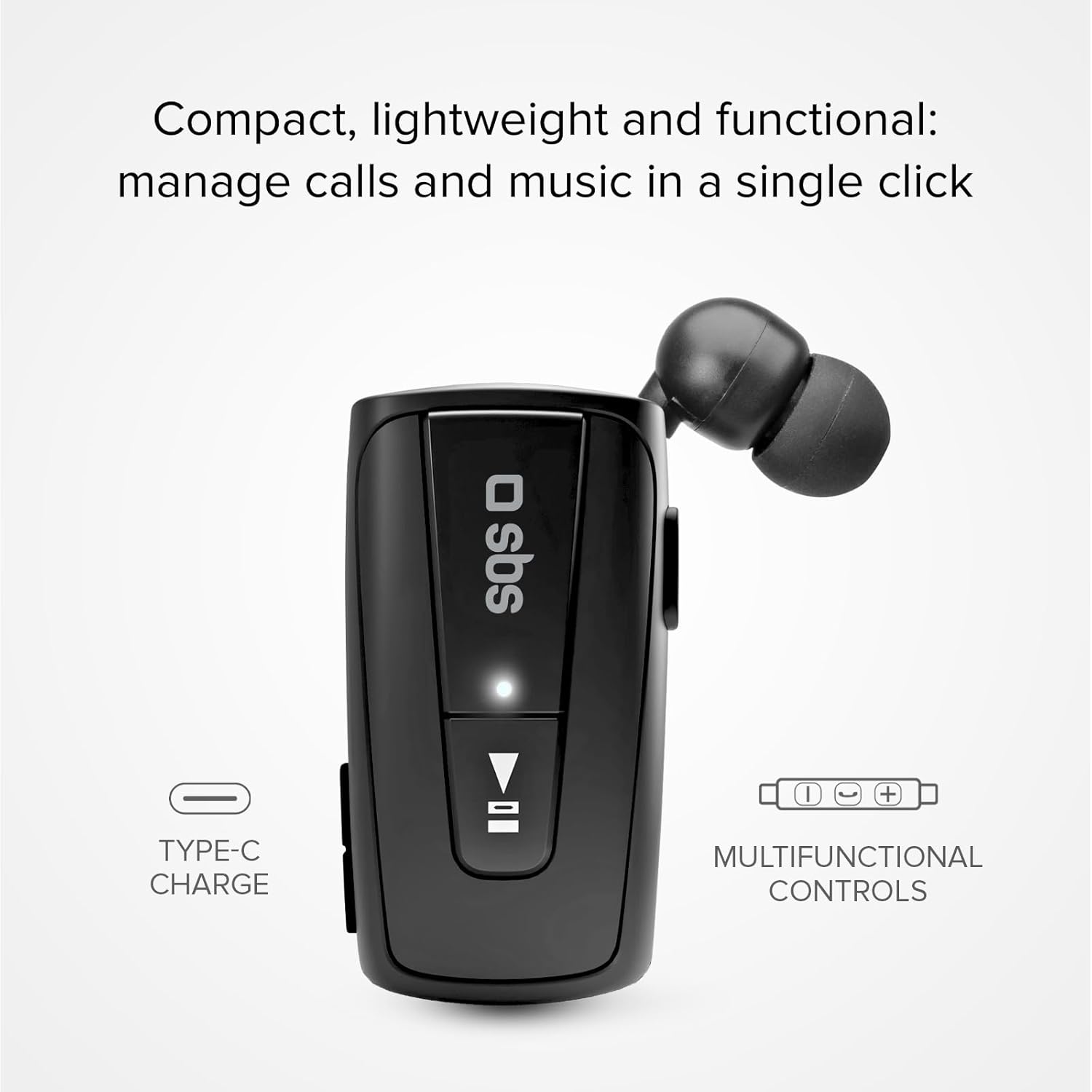 Thumbnail 5 de SBS Casque Bluetooth avec Clip et Fil Enroulable – Multipoint, 7 h d’appel, noir