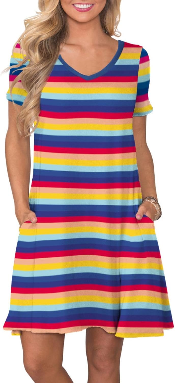 Thumbnail 4 de lionstill Women's Casual T-Shirt Dress Swing Dress with Pockets (V-Neck, Short Sleeve)