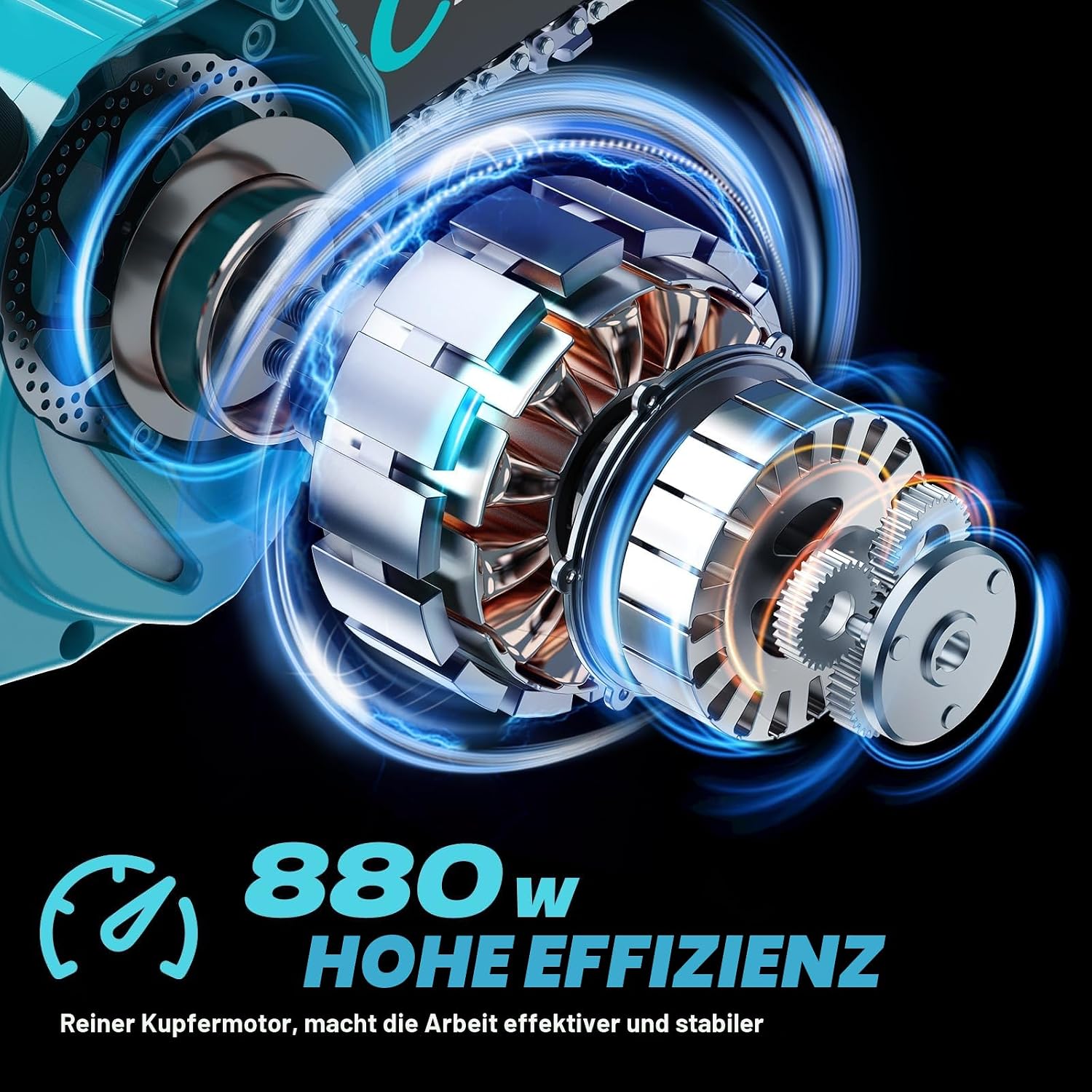 Detalle de Mini Akku Kettensäge 6 Zoll – 880 W Kupfermotor, 2x 4000 mAh Akkus, Sicherheitsverriegelung