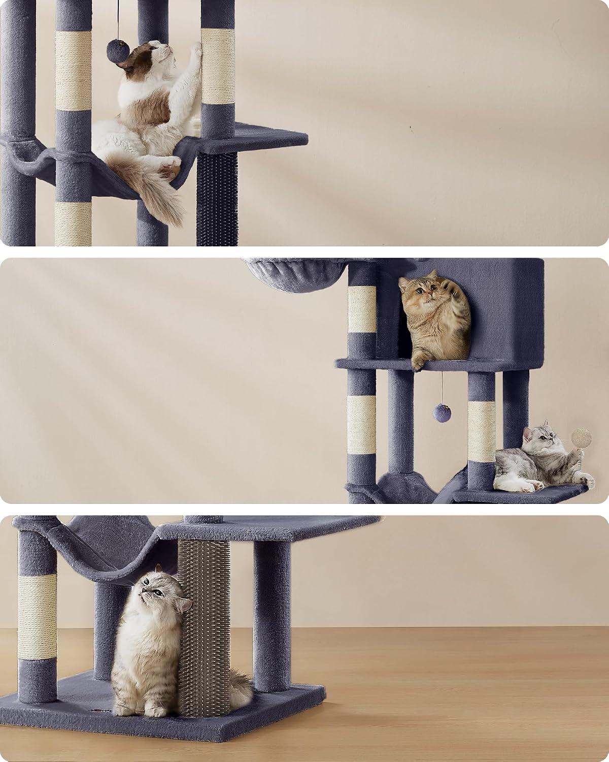 Detalle 2 de FEANDREA CLAWFY PCT183G02 Cat Tree, 190 cm, 2 Caves and Sisal Posts