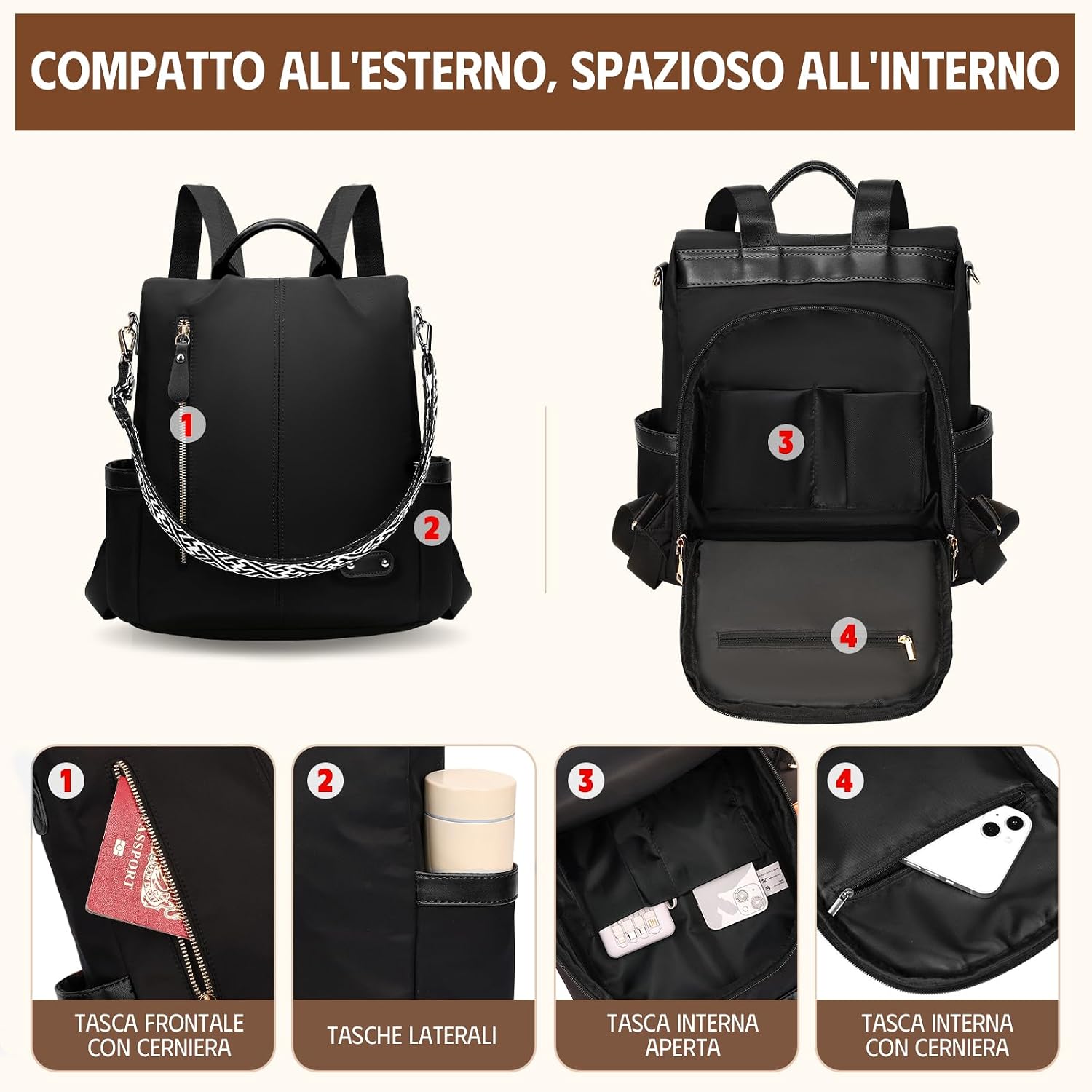 Thumbnail 3 de Zaino antifurto da Donna elegante e convertibile con protezione RFID e pochette abbinata