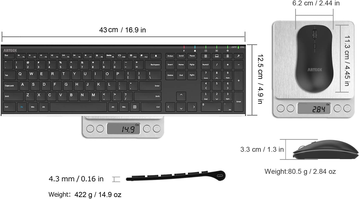 Thumbnail 5 de Arteck HW192 wireless keyboard combo 6mo battery