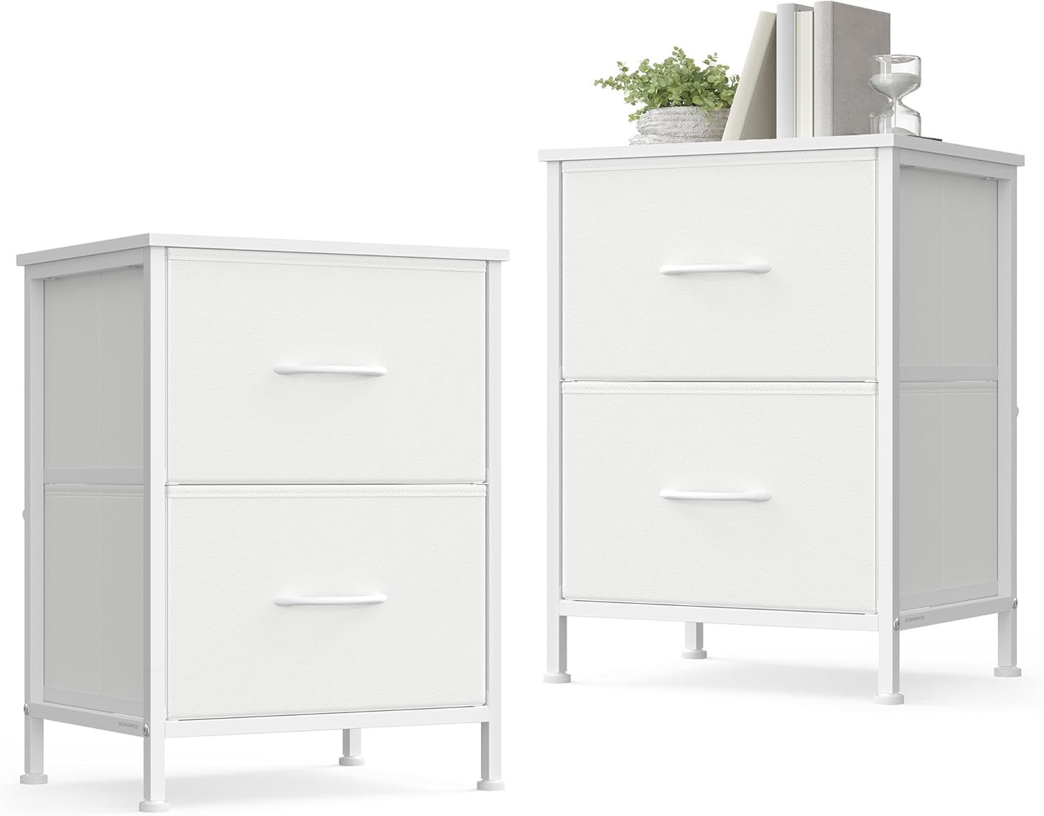 Detalle de SONGMICS BELLAH Collection - Table de Chevet avec 2 Tiroirs (LGS112WH01), cadre acier et plateau bois, blanc nuage / blanc neige