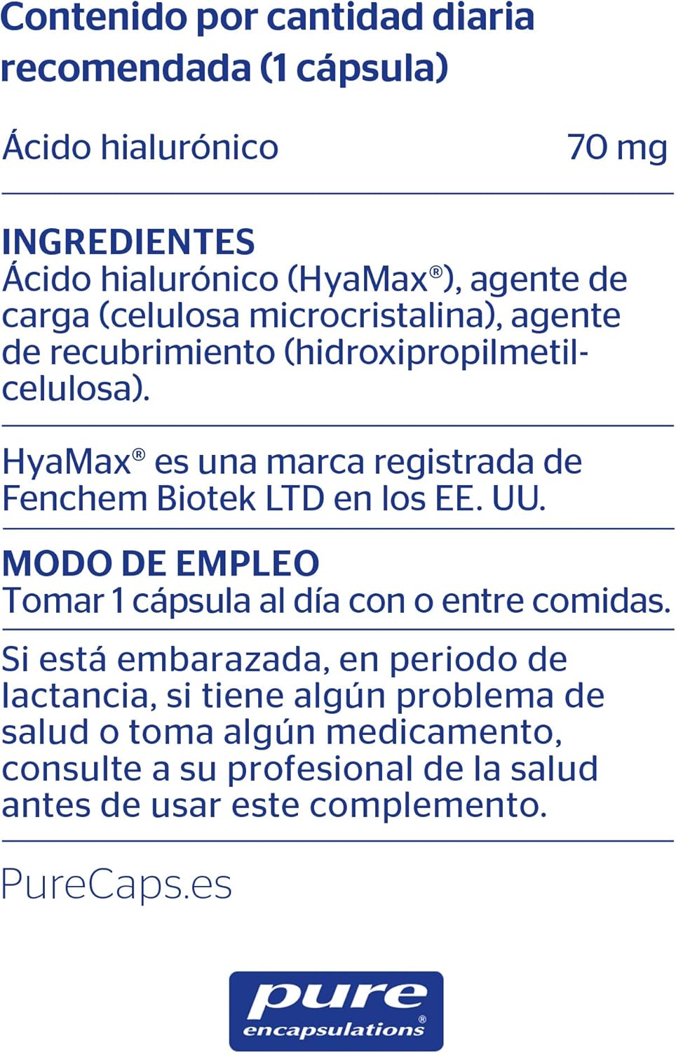 Thumbnail 1 de PURE ENCAPSULATIONS Ácido Hialurónico - Hidratación 💧 30 Cápsulas