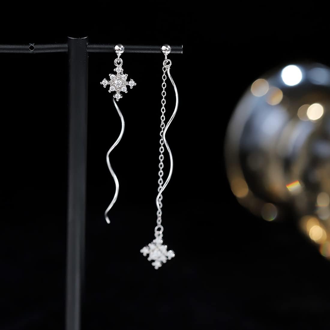 Thumbnail 3 de SLUYNZ 925 Sterling Silber Schneeflocke Ohrringe mit Kette – zarte, schwebende Akzente für Damen