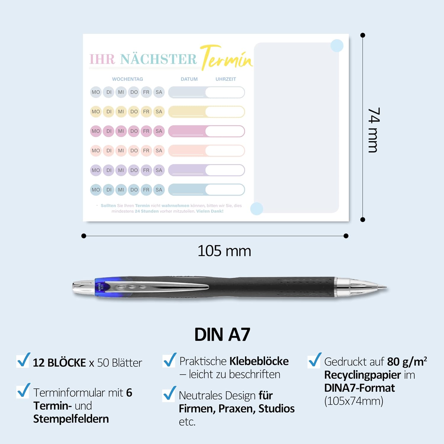 Thumbnail 1 de BIROYAL Terminzettel Praxis 2026 – 12 x Terminblock (DIN A7) mit 600 Terminzetteln