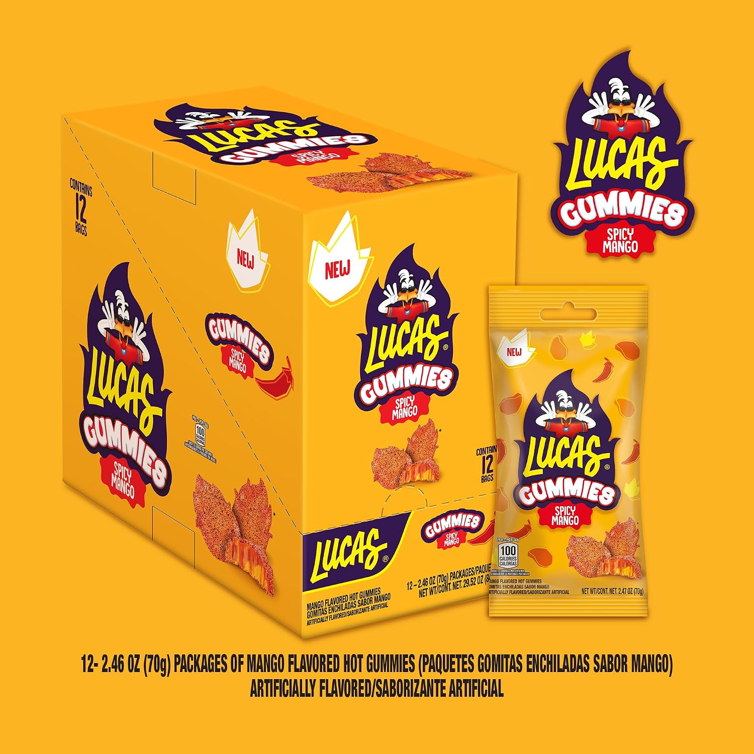 Detalle de Lucas Spicy Mango Gummies, 12-Pack, 29.6 oz