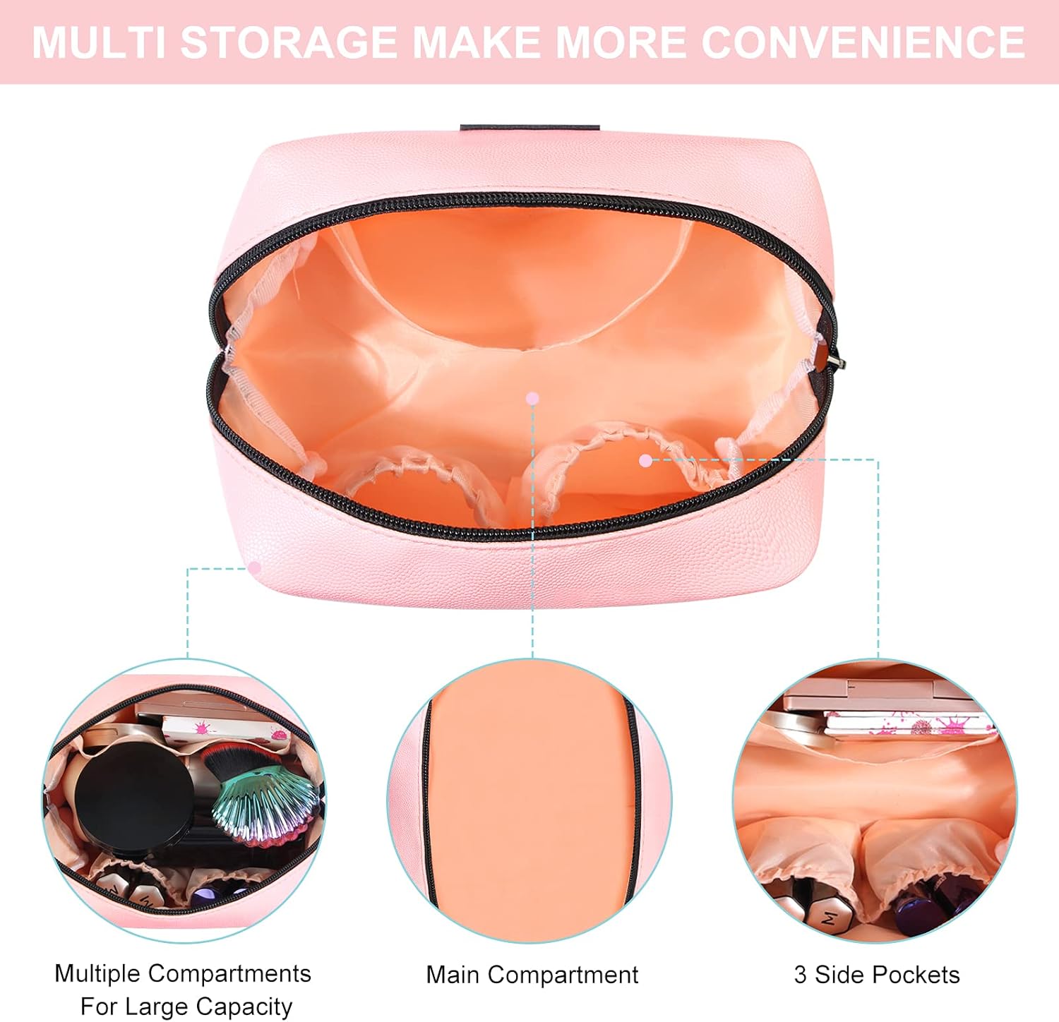 Detalle 2 de MAANGE 2-Piece Small Makeup Bag Set | PU Leather Travel Cosmetic Bags in Pink & Blue