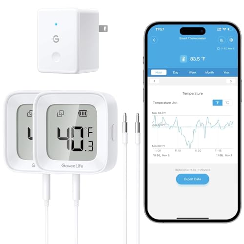 Detalle de GoveeLife Kühlschrank Thermometer WLAN mit Digital & Alarm App, 2er-Sensor