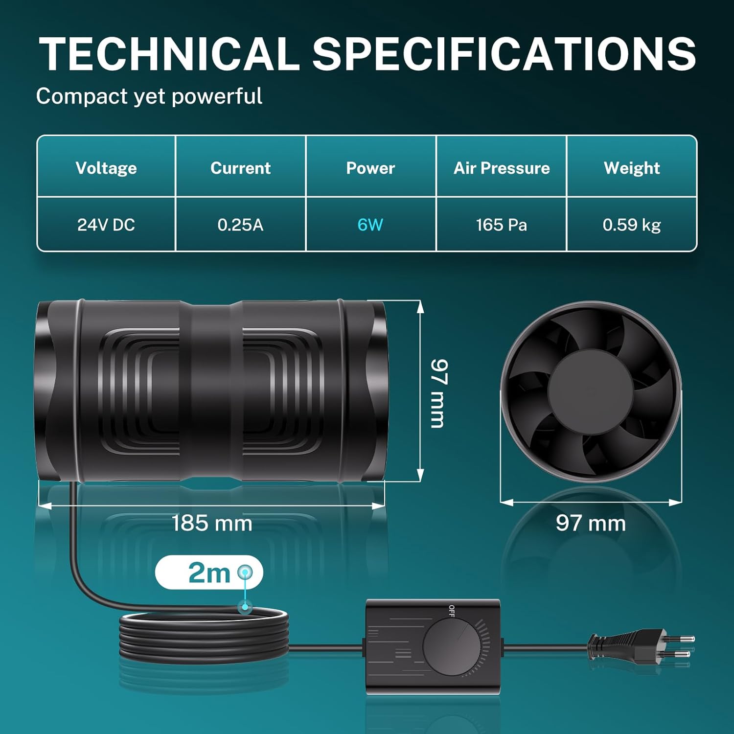 Thumbnail 4 de HG Power Extracteur d’air 100mm avec variateur — 221 m³/h, protection thermique et moteur DC sans balais
