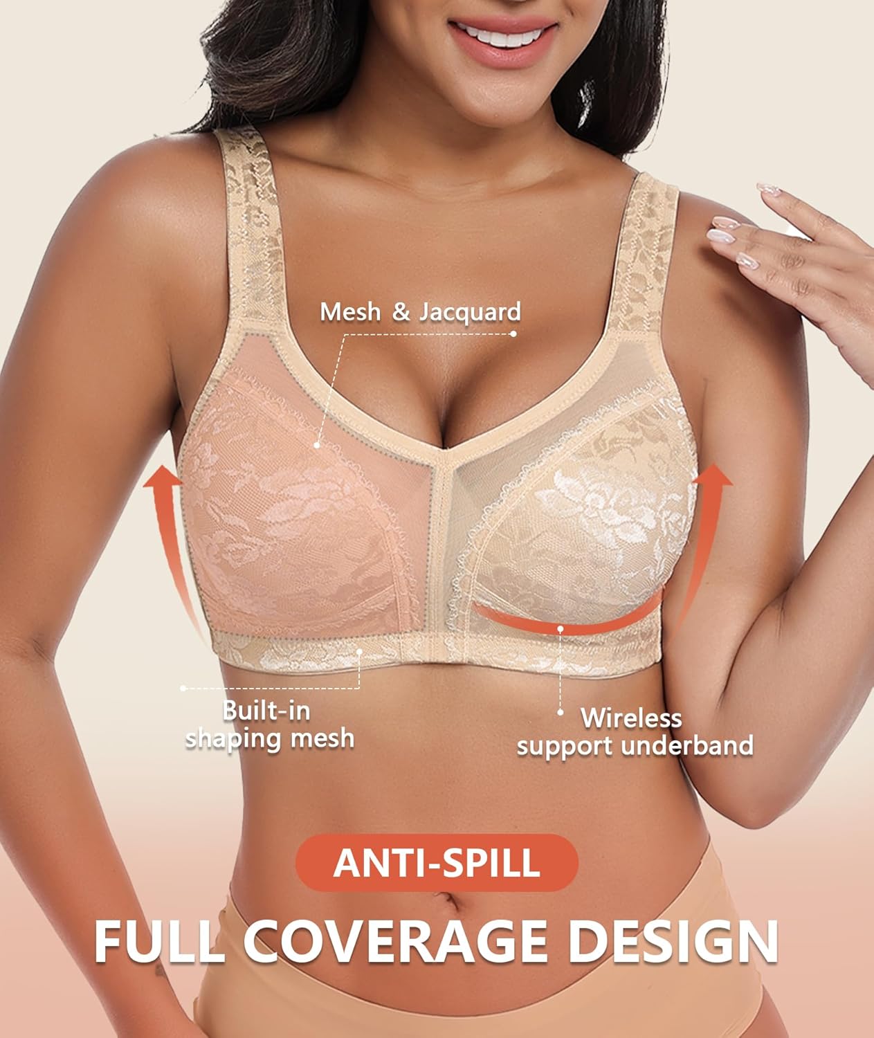 Thumbnail 2 de UPGAMR Full Coverage Minimizer Bra (wirefree) – lace jacquard, plus size comfort