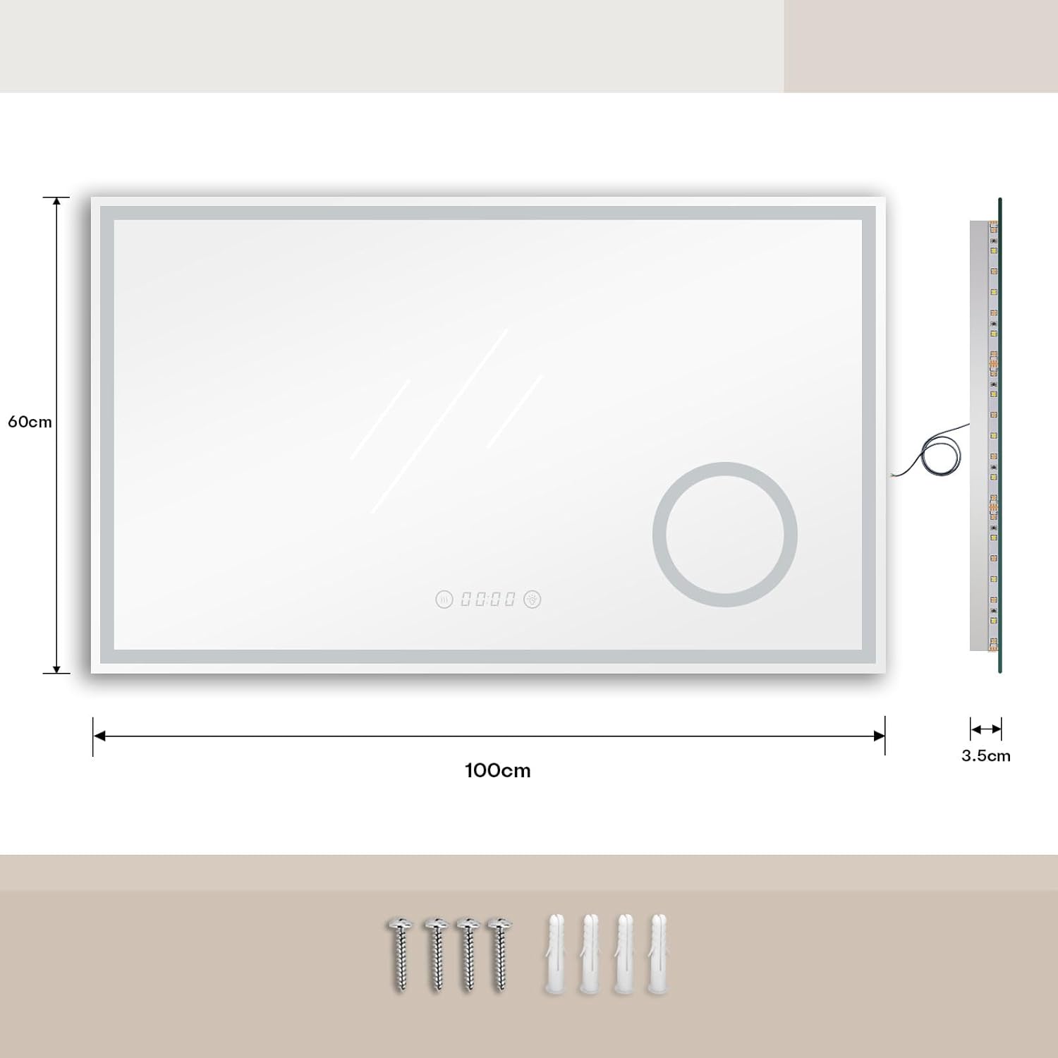 Thumbnail 6 de Dripex Specchio da bagno LED 60 x 100 cm con illuminazione a 3 temperature, anti-appannamento e lente 3x