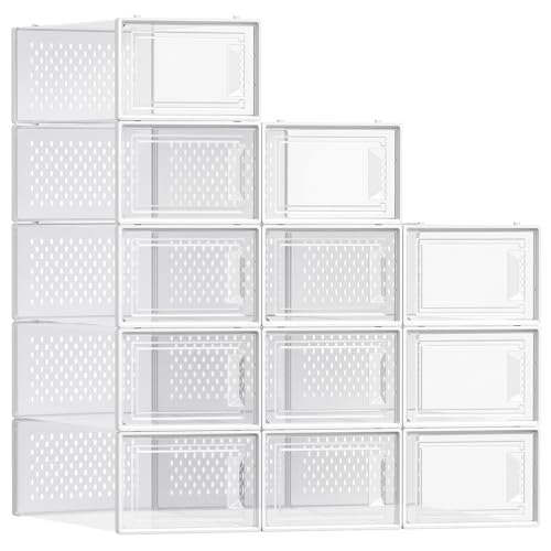 Thumbnail 7 de SONGMICS Cajas de Zapatos: Organizador de Plástico, Plegable y Apilable (12 uds, Talla 43) - Transparente y Blanco Nube