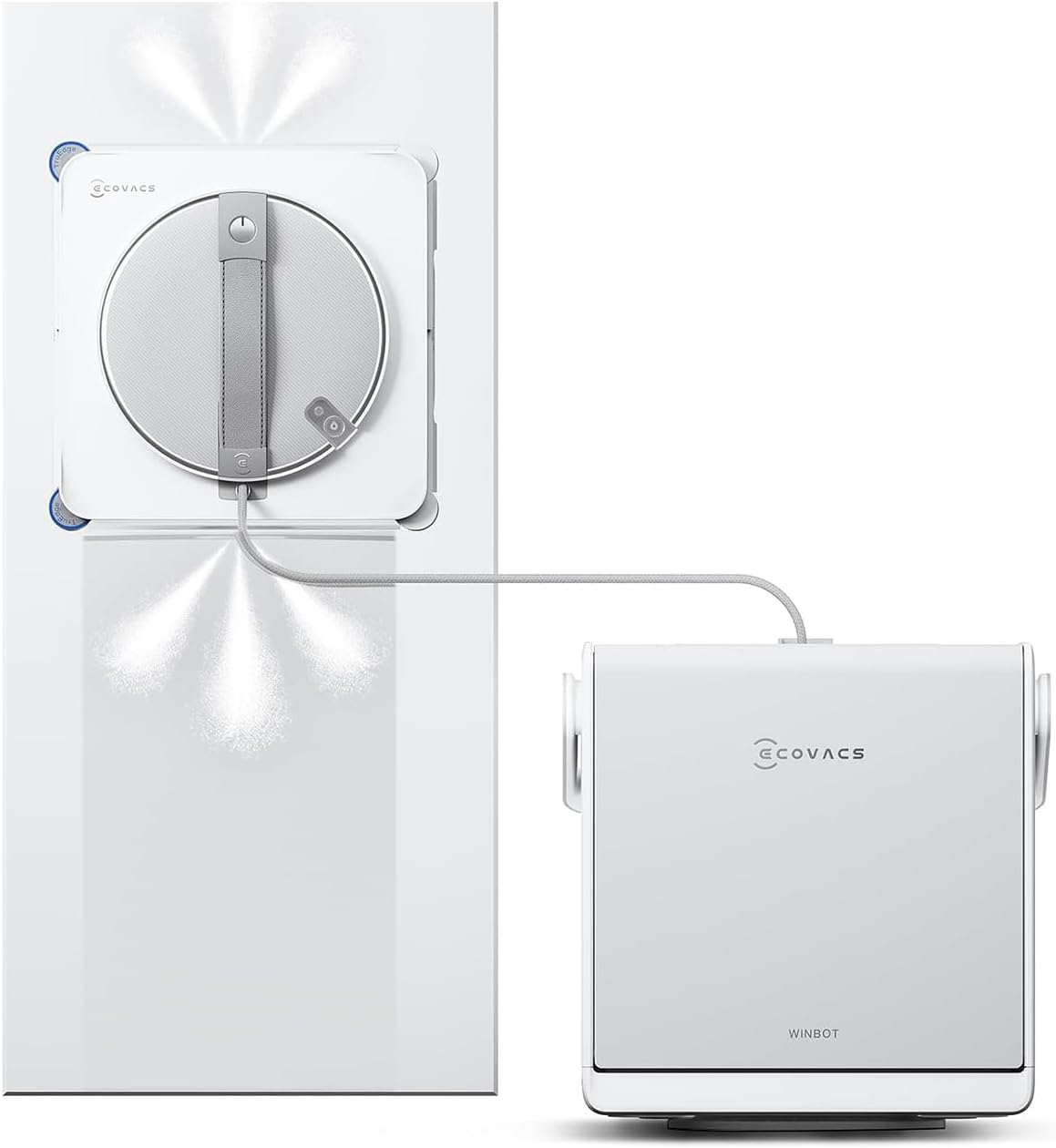 Detalle de ECOVACS WINBOT W2S OMNI robotic window cleaner with Smart Station, TruEdge scrubber and app control