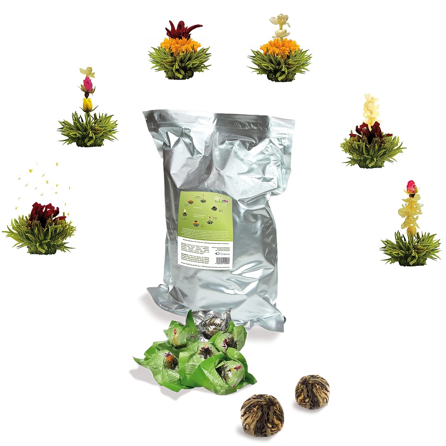 Thumbnail 6 de Creano Teeblumen Teeblüten 36 Teekugeln im Tassenformat – Schwarzer Tee Großpackung