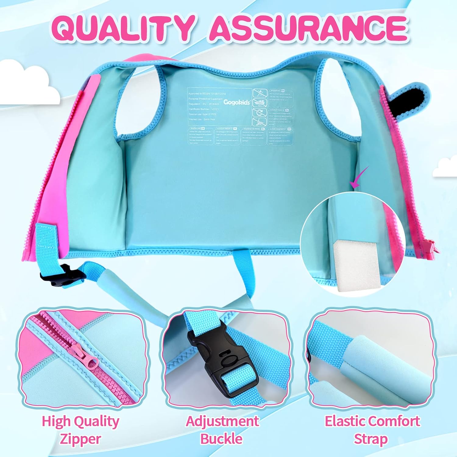 Detalle de Kids Swim Vest for Learn-to-Swim | Adjustable Safety Vest for Boys and Girls