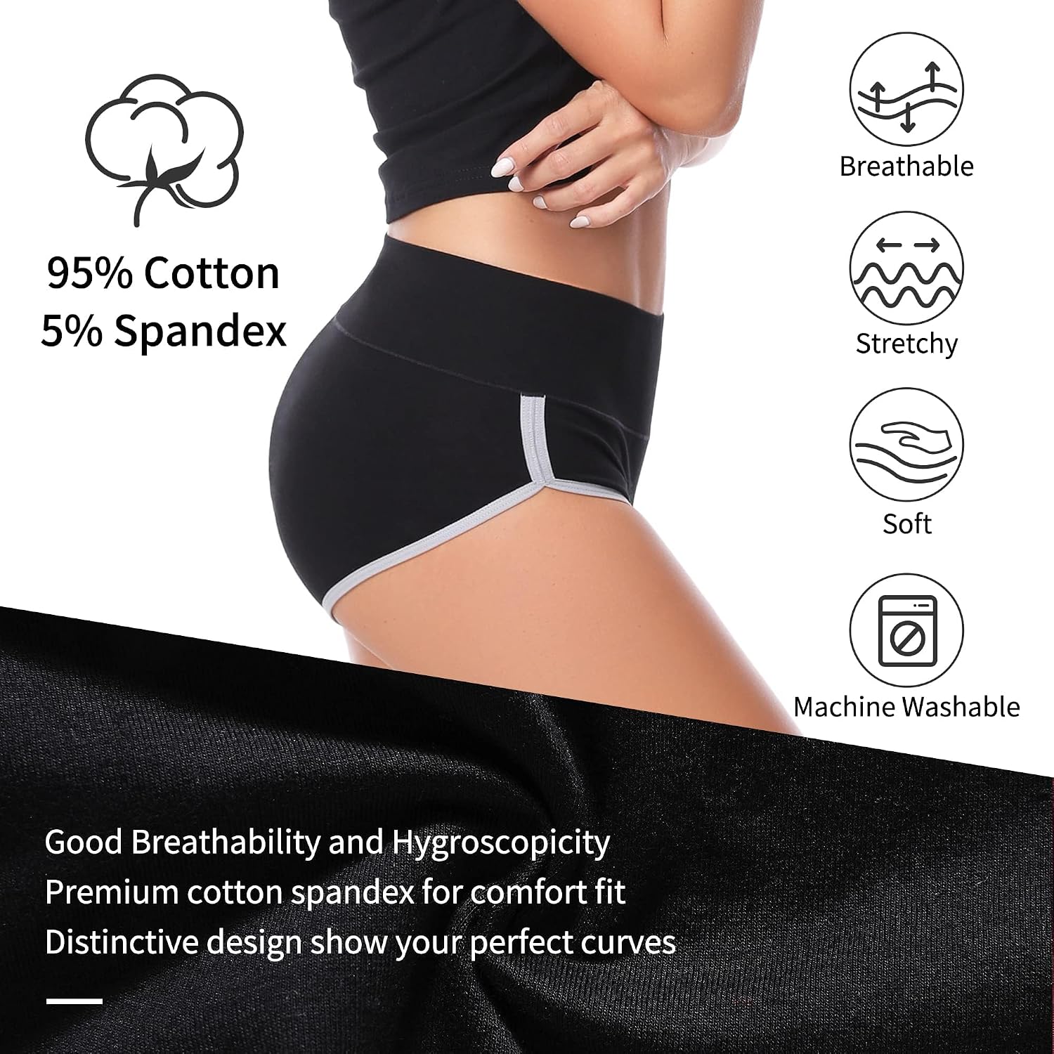 Detalle de CAILECOTTON Women's High-Waisted Cotton Hipster Panties, 5 Pack: Breathable Everyday Comfort