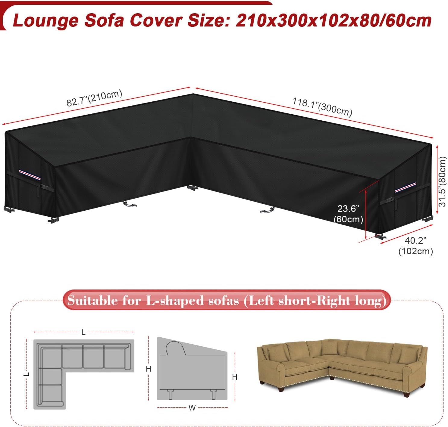 Detalle 2 de LAMUNI L-Form Gartenlounge Abdeckplane 420D