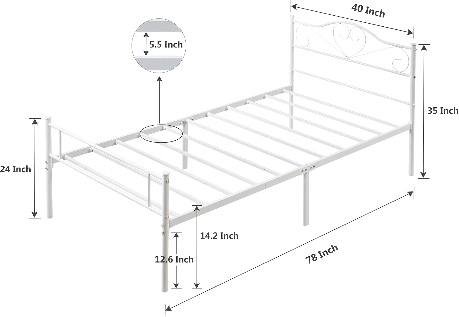 Detalle 2 de VECELO Metal Bed Frame, Twin Size