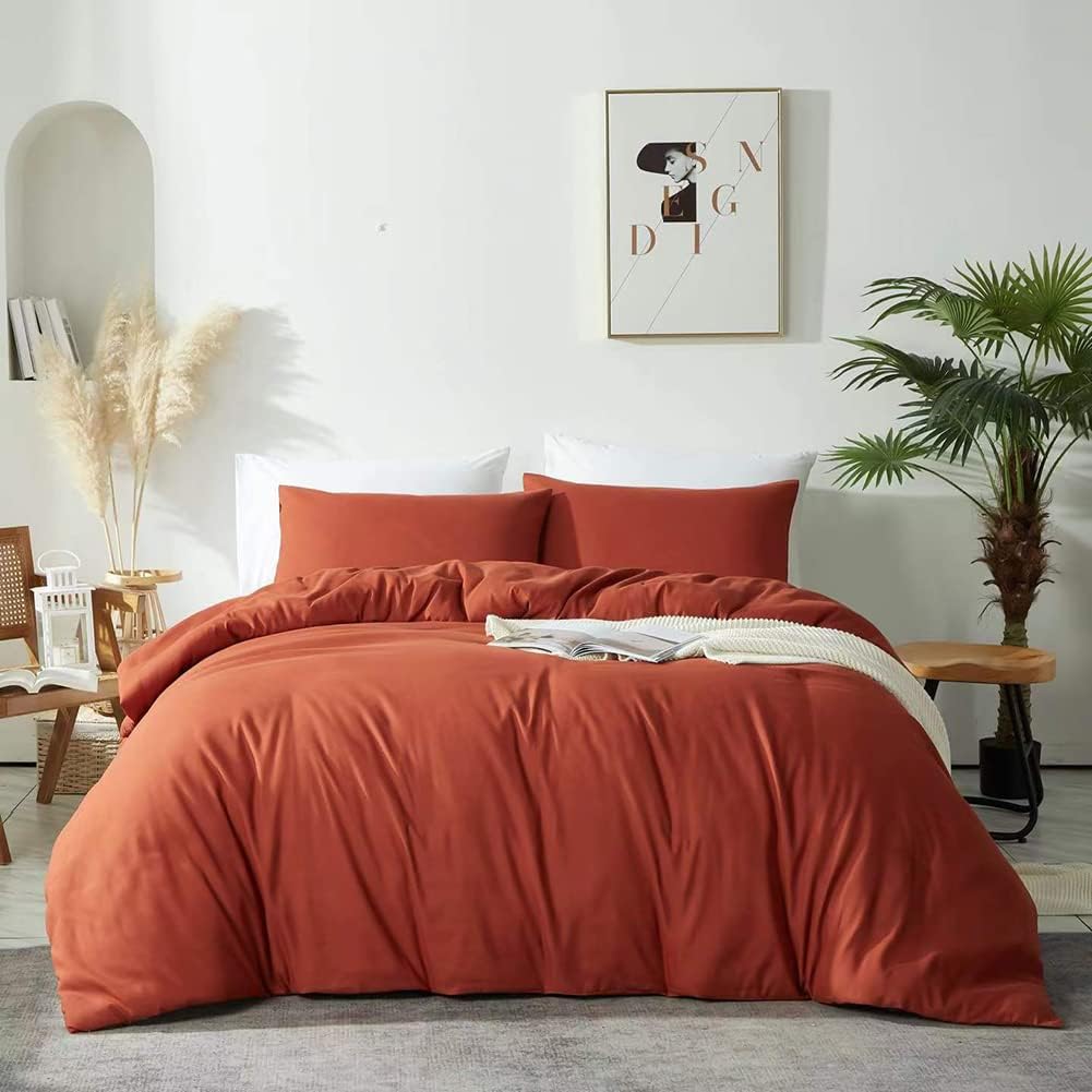 Detalle de Michorinee Housse de Couette 220x240 Terracotta – Parure 2 Personnes en Microfibre avec Fermeture Éclair