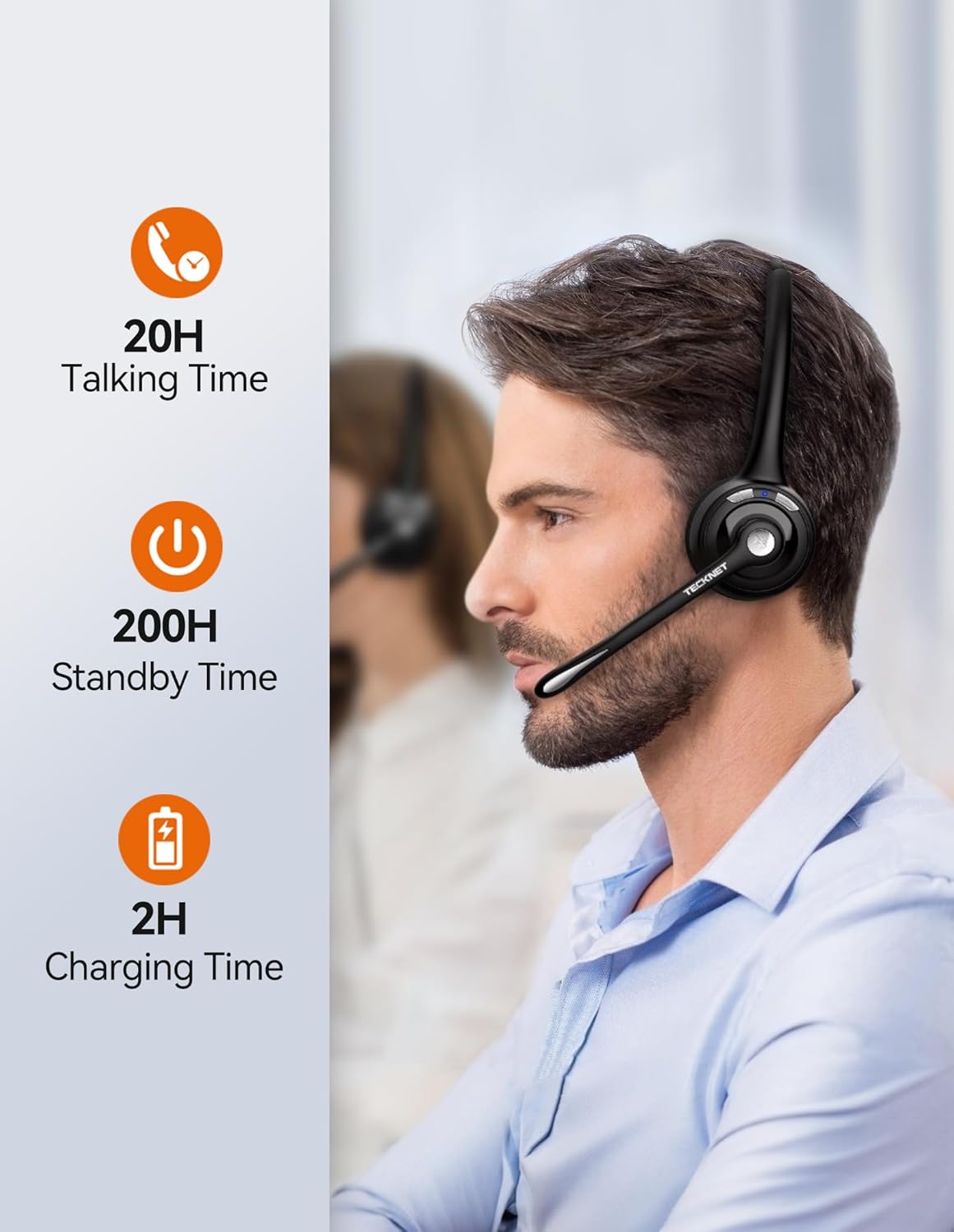 Detalle de TECKNET Bluetooth Headset, 20 Stunden Gesprächszeit