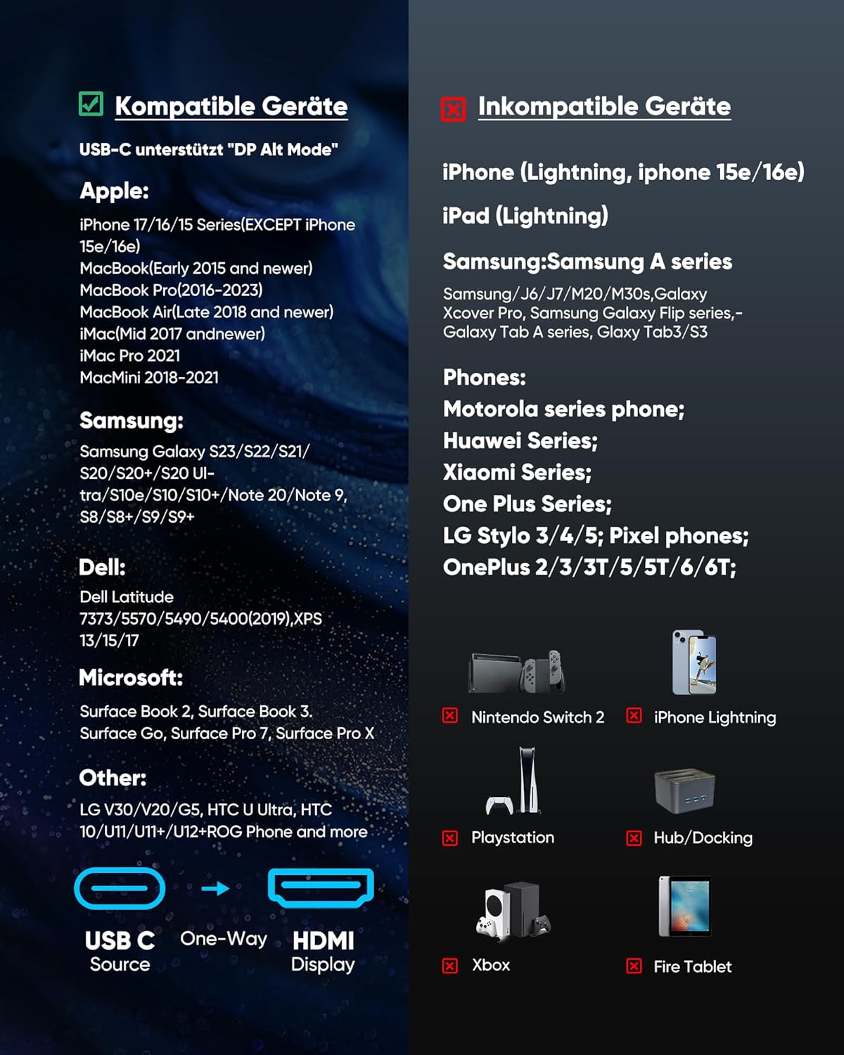 Detalle de Highwings USB‑C auf HDMI Kabel (4K@30Hz, 4,5 m) für MacBook, iPad Pro/Air, Surface & mehr