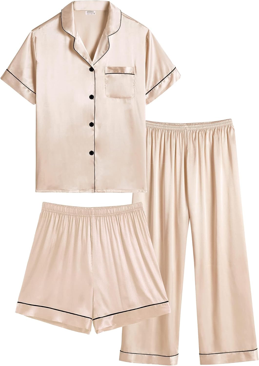 Thumbnail 6 de SWOMOG Kid's Silk Pyjamas 3PCS Satin Sleepwear Set for Girls and Boys (4–16)