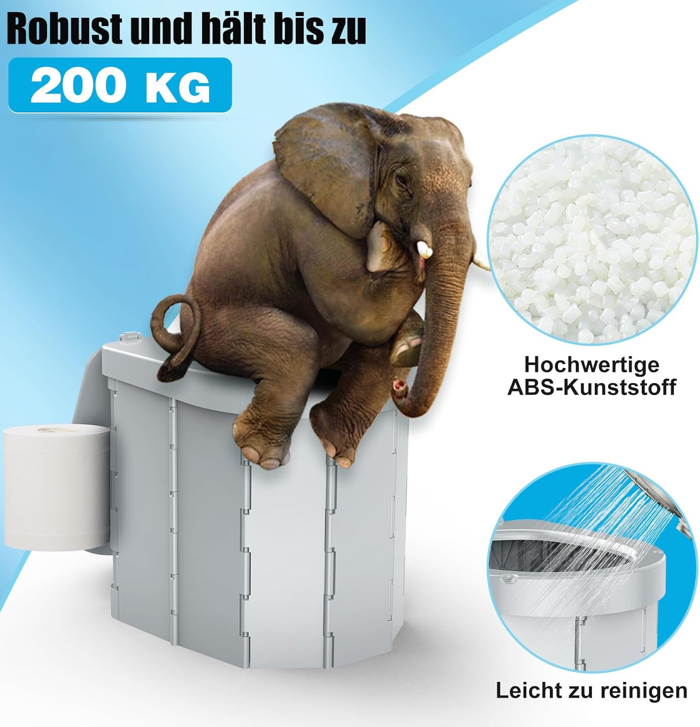 Detalle de WADEO Tragbare Campingtoilette mit Deckel bis 200 kg