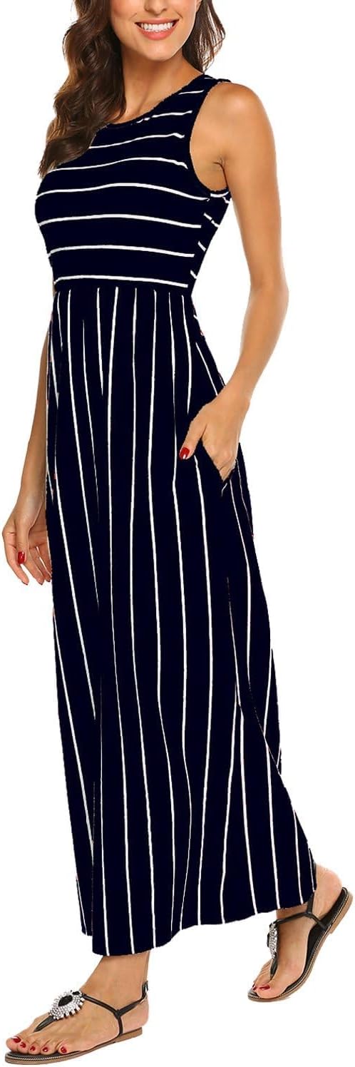 Detalle de BDTECAOR Maxikleid Damen – Sommer Boho, Ärmel-los, Strandlook mit elastischem Bund