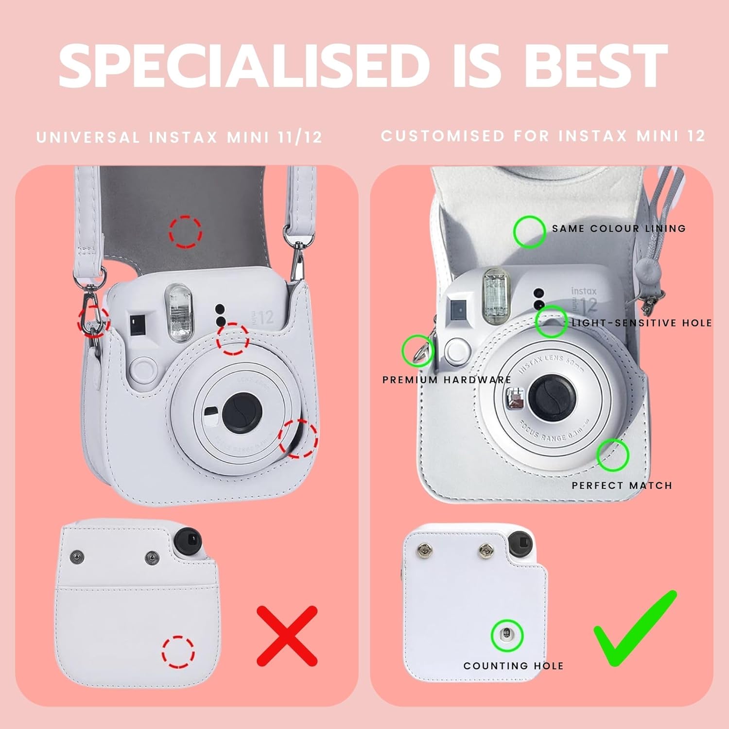 Detalle de Clikoze Instant Camera Accessories Bundle for Instax Mini 12 (Blossom Pink)