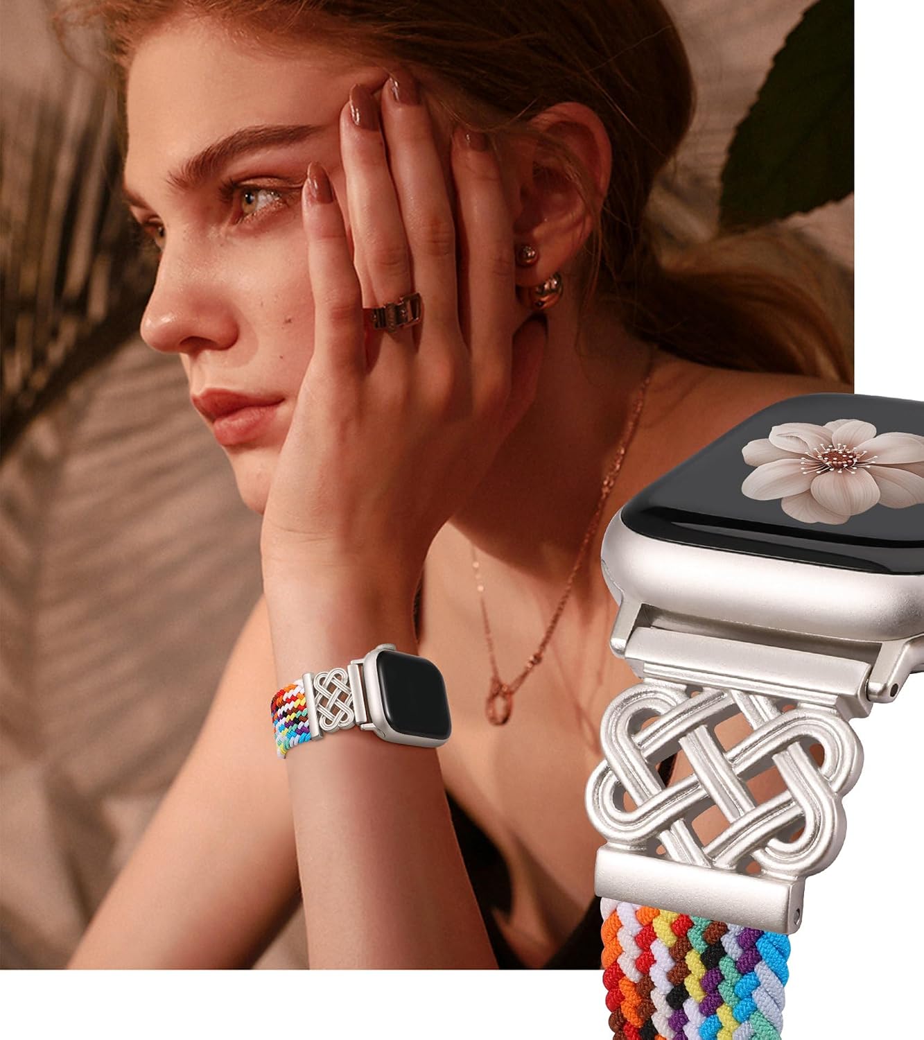 Detalle de TOYOUTHS Braided Magnetic Strap for Apple Watch – Celtic Knot Nylon Band (38–49mm)