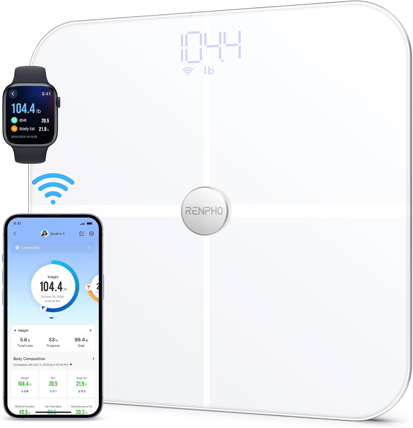 RENPHO Körperfettwaage per WLAN mit Fitness-Tracking: 13 Werte via RENPHO Health App
