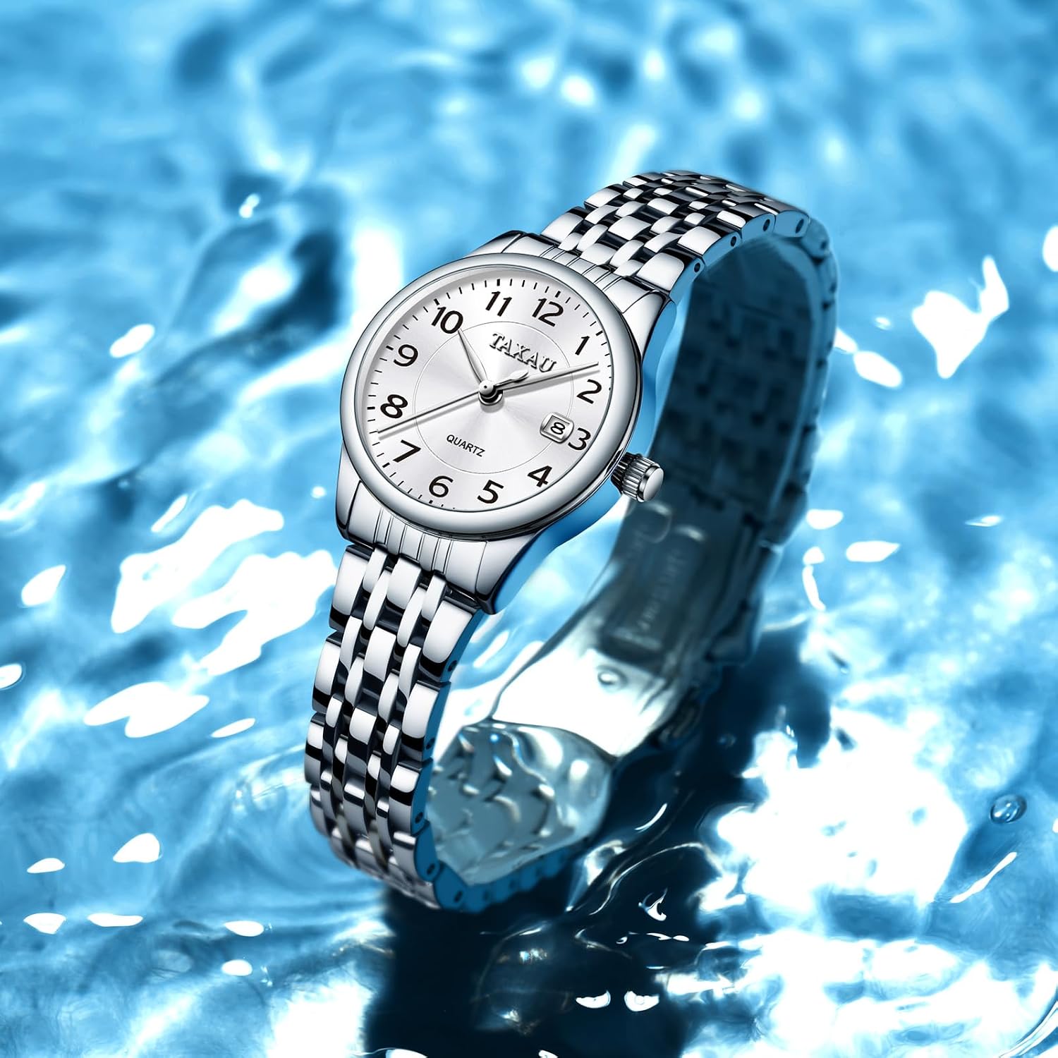 Thumbnail 4 de Taxau Damen-Armbanduhr mit Datum: klassisches, kleines Zifferblatt im Edelstahlband (Quarz)