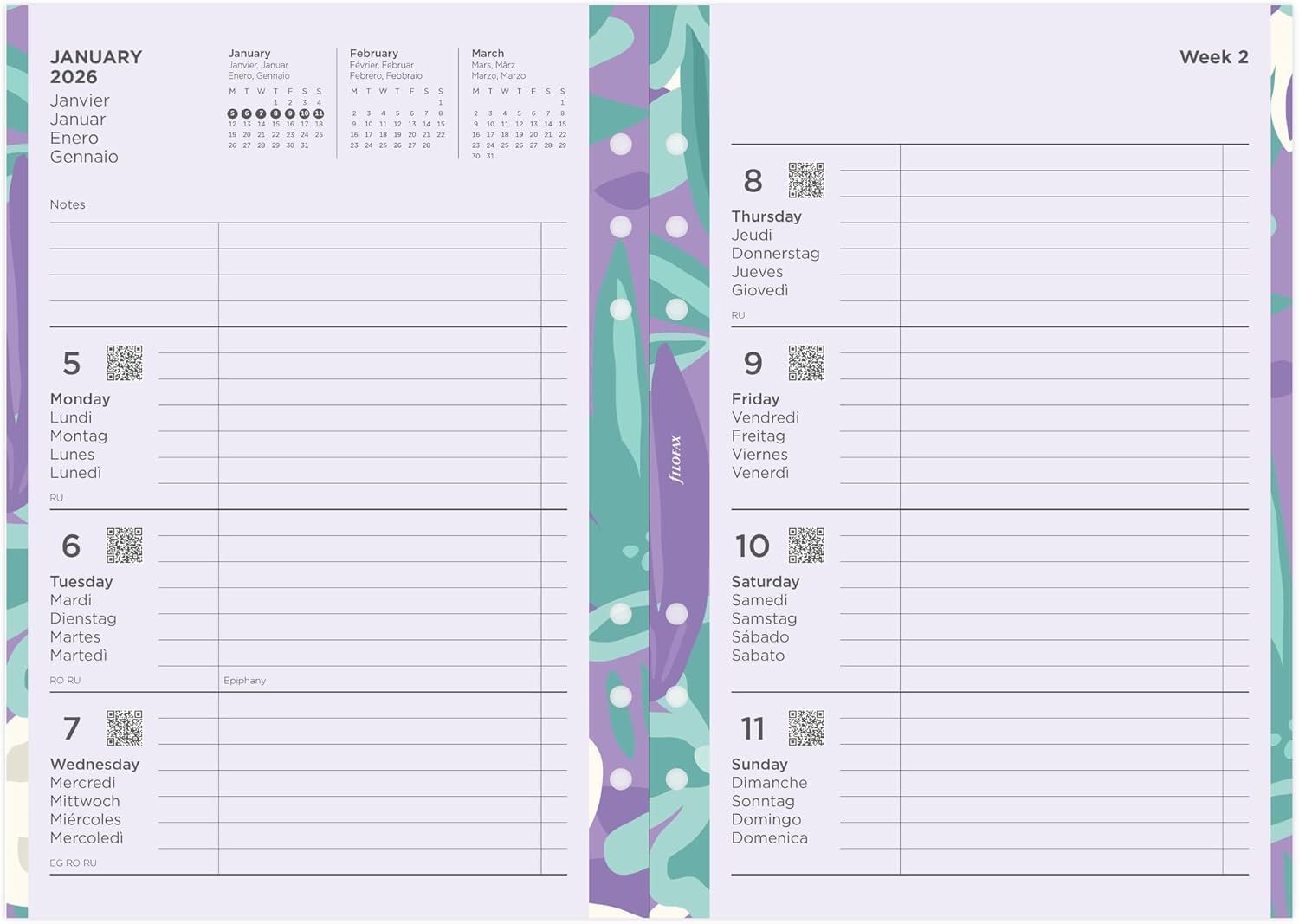Thumbnail 1 de Filofax Kalender A5 Illustrated Diary Floral – Wochenübersicht auf zwei Seiten, 2026 (mehrsprachig)