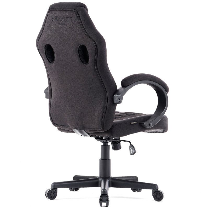 Detalle de SENSE7 Prism: Silla Gaming ergonómica de tela negra para jugar y trabajar