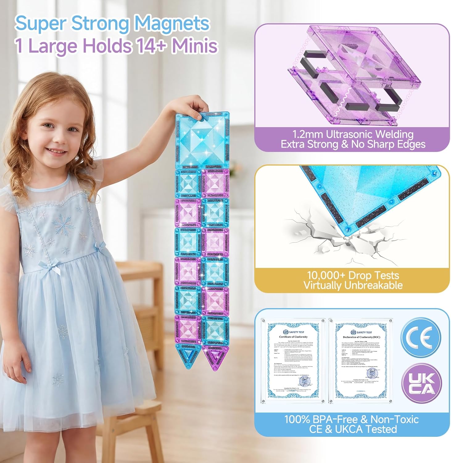 Thumbnail 1 de burgkidz Magnetische Bausteine Reisespielzeug für Mädchen – Eisprinzessin-Set mit 42 Teilen in Metallbox