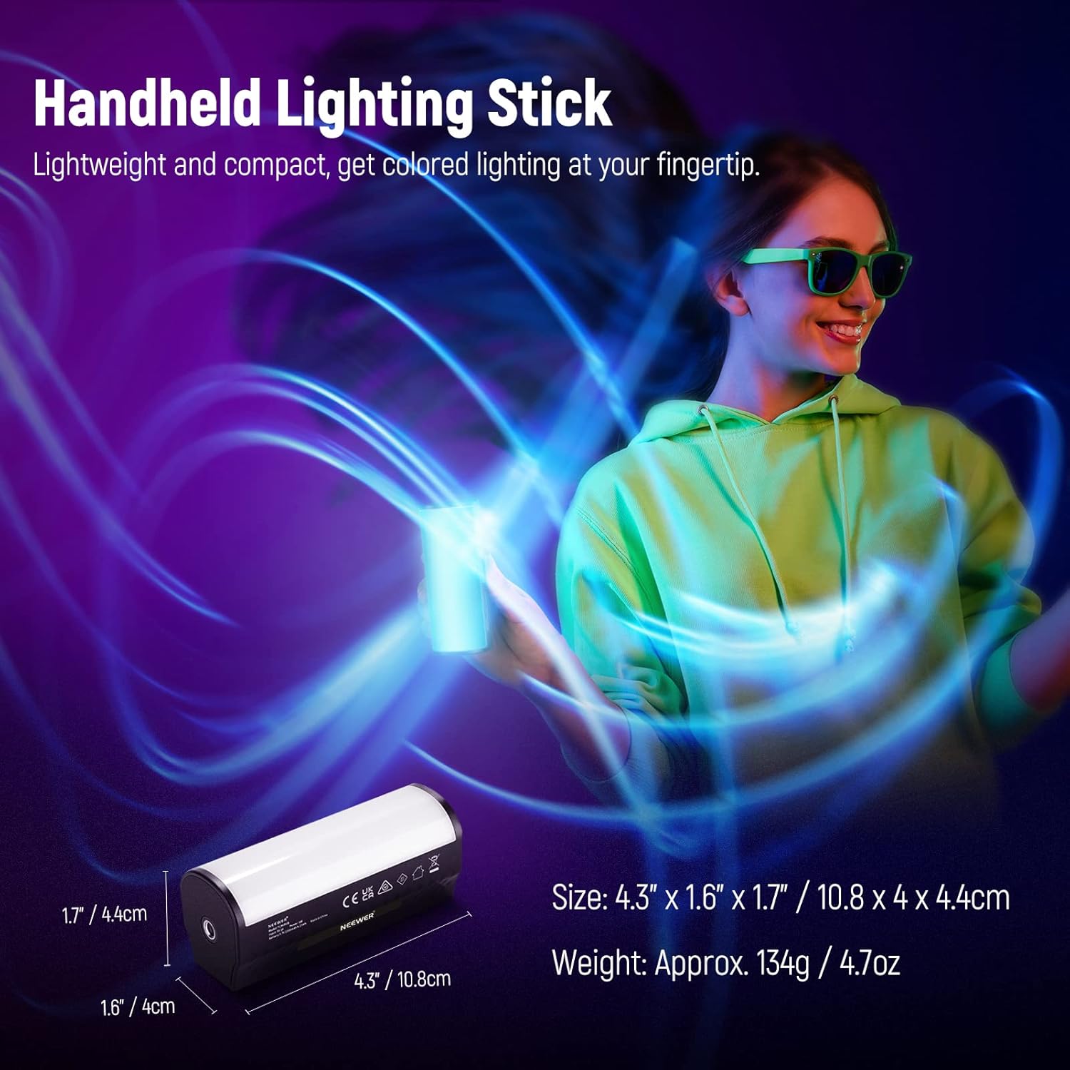 Thumbnail 2 de NEEWER TL96RGB magnetischer Hand-Lichtstab mit Tischstativ, 360° voll-RGB Mini-LED & 2500mAh Akku