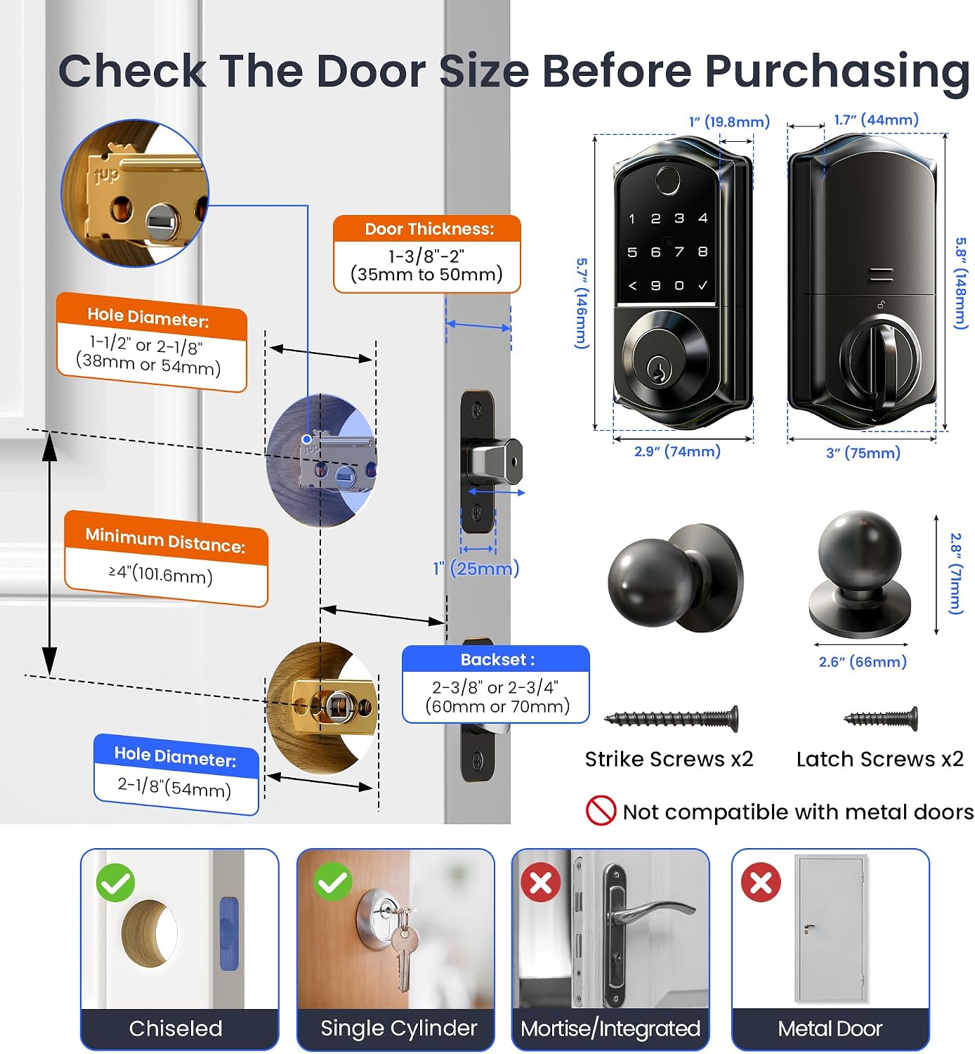 Thumbnail 5 de Veise Smart Front Door Lock, Matte Black