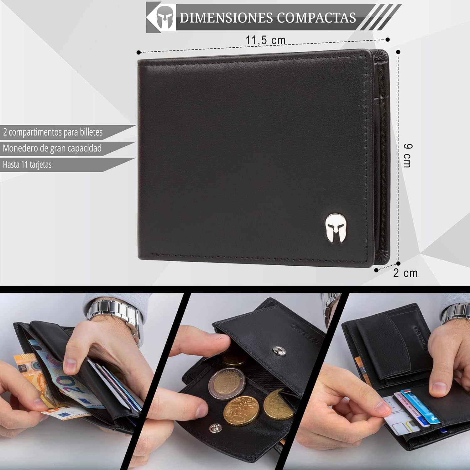 Detalle de SPARTANO Zeus cartera RFID 11 ranuras 🧾