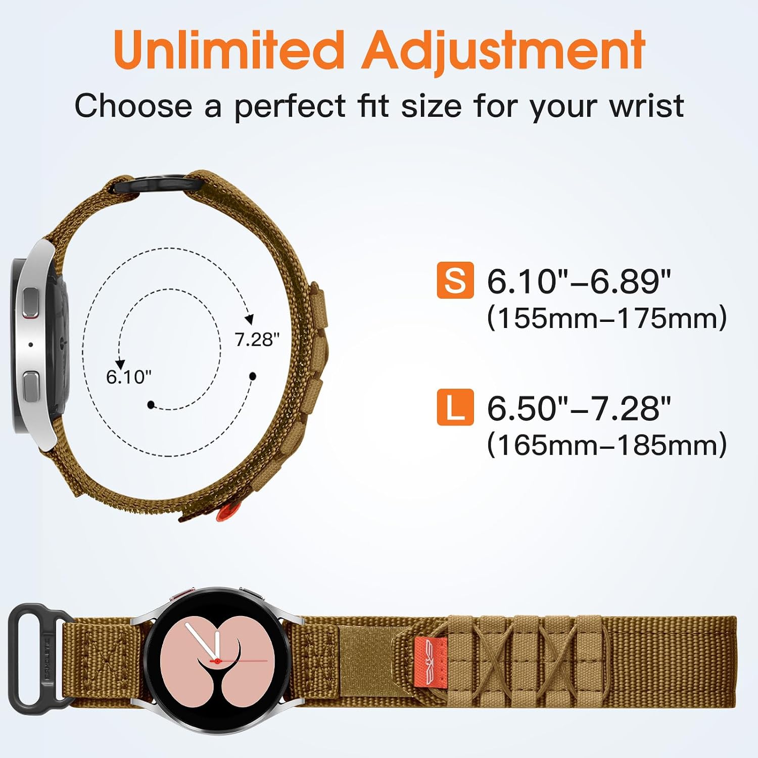 Detalle de Bandletic Nylon Strap for Samsung Galaxy Watch (20mm) – S/L Tan