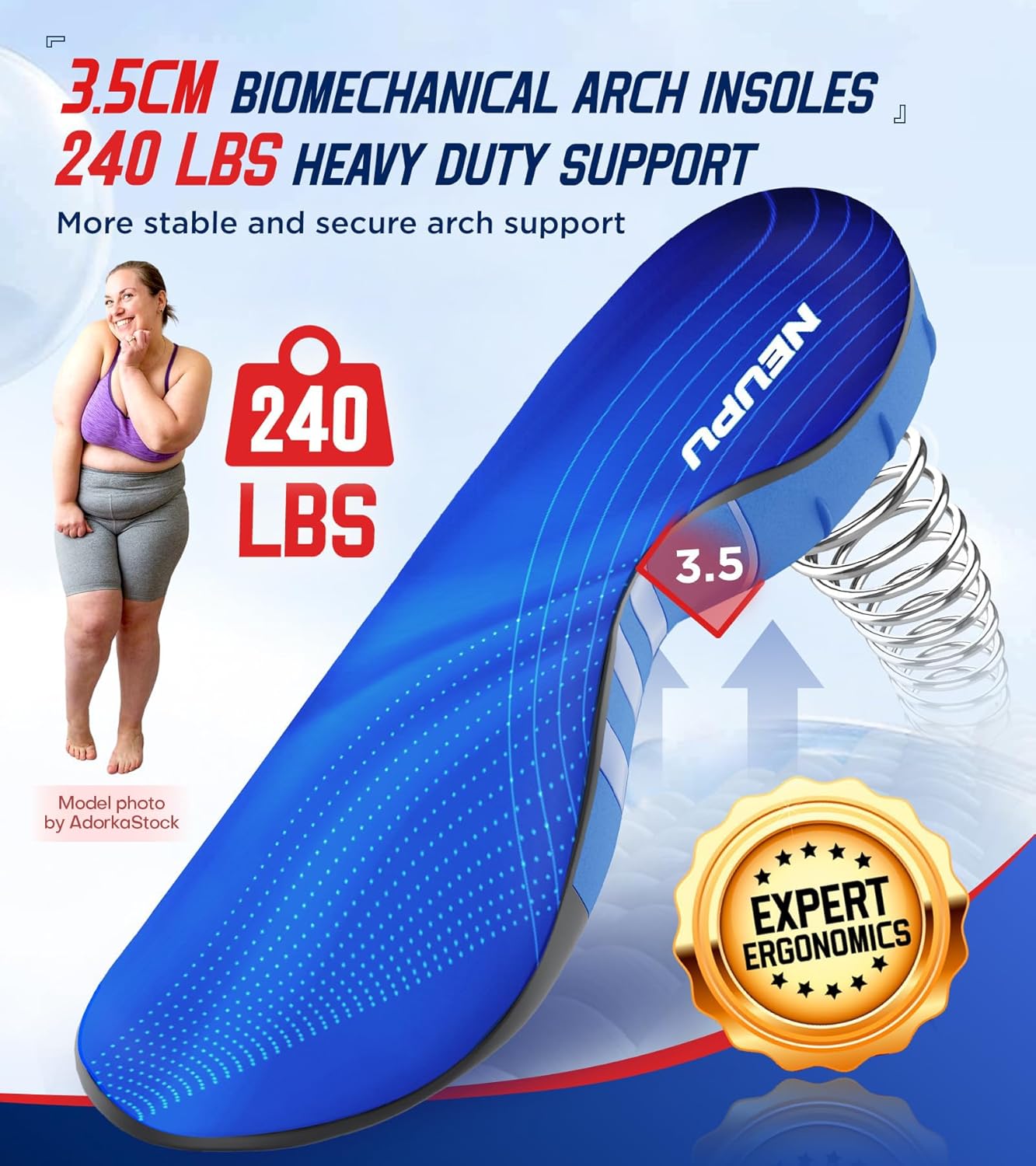 Detalle 2 de NEUPU Heavy Duty High Arch Orthotic Insoles 240+ lbs