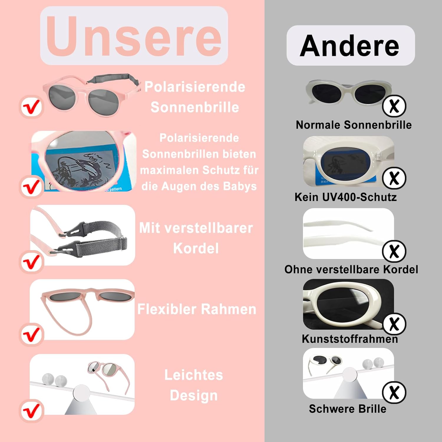 Thumbnail 2 de CODOMOR Baby Sunglasses with Adjustable Strap: UV400 Protection for 0–36 Months