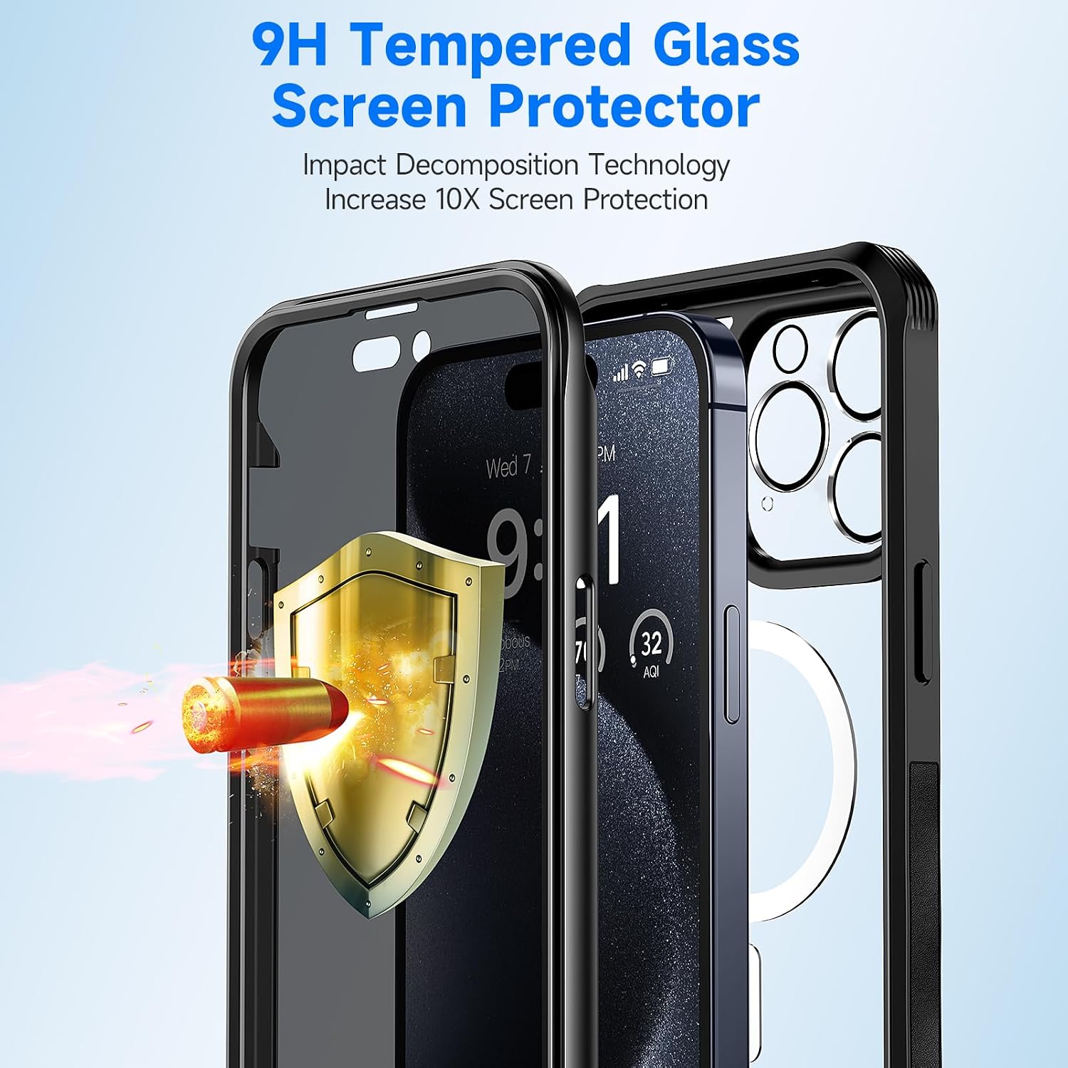 Detalle de seacosmo Magnetic iPhone 15 Pro Max Case with built-in privacy glass screen protector (MagSafe) - Black