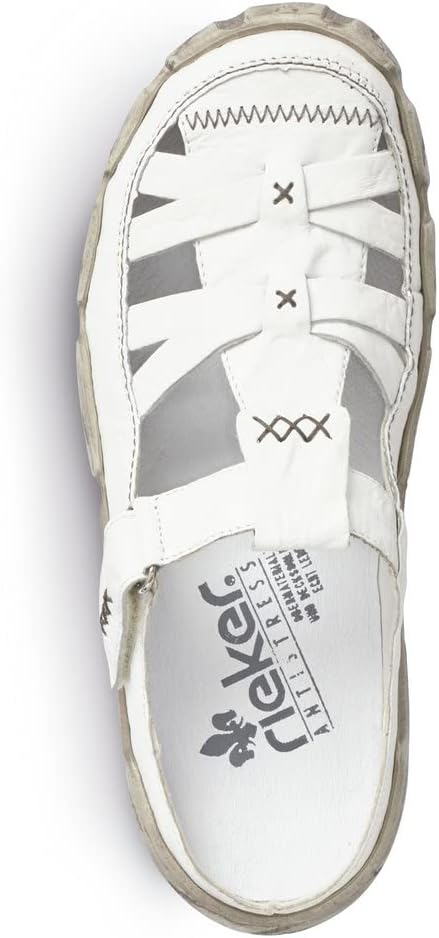 Detalle de Rieker Damen Clogs L0396 – Keilabsatz-Slipper mit Klettverschluss