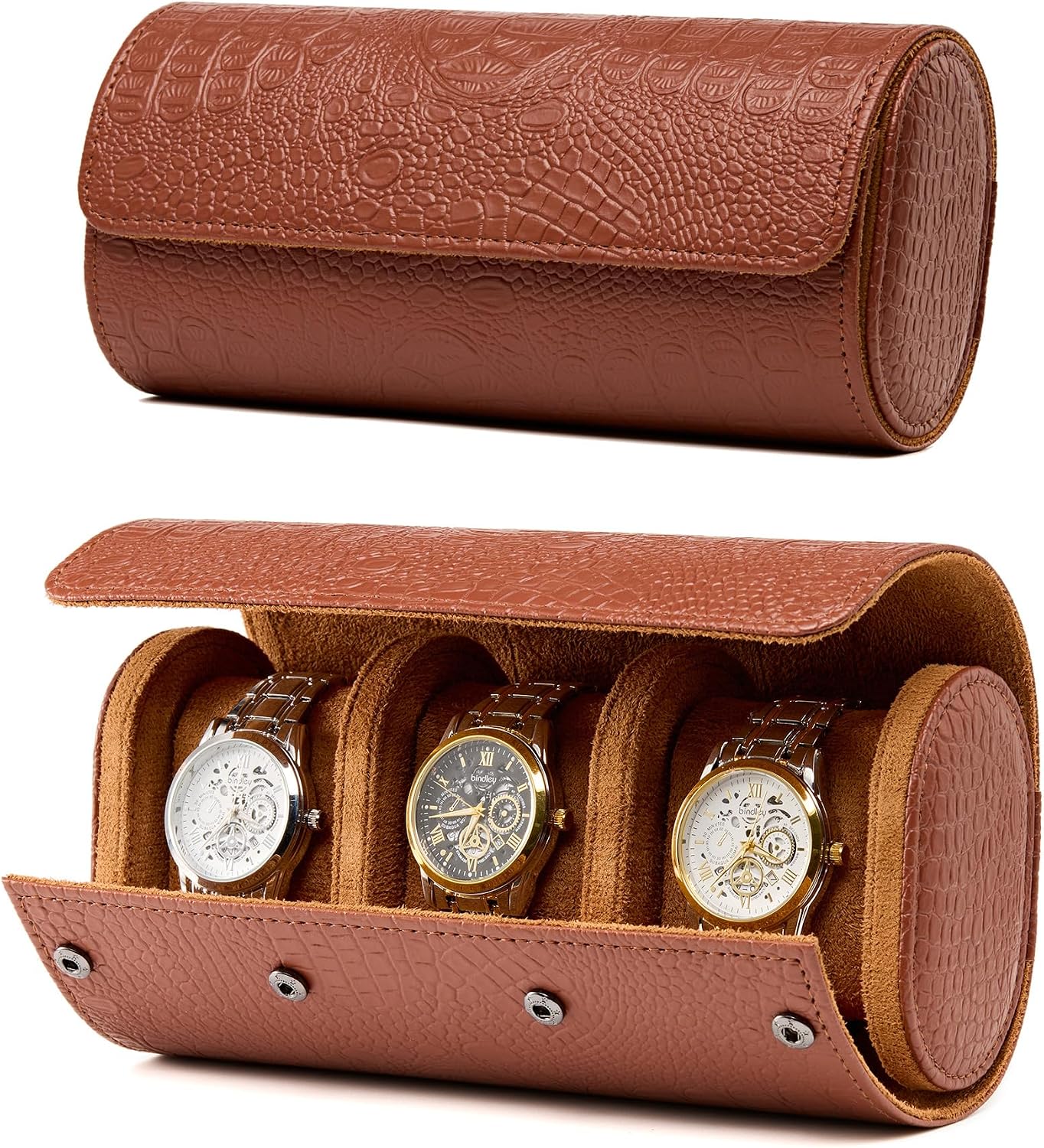 Detalle de RUDDYROC Watch Travel Case, Croc-Embossed Leather