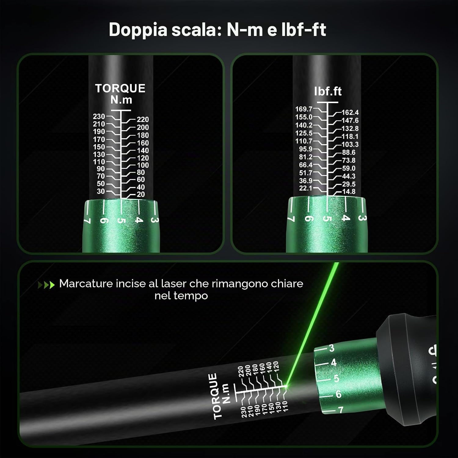Thumbnail 5 de Uharbour Chiave Dinamometrica 1/2" con Set Tre Bussole e Accessori – 20–230 Nm